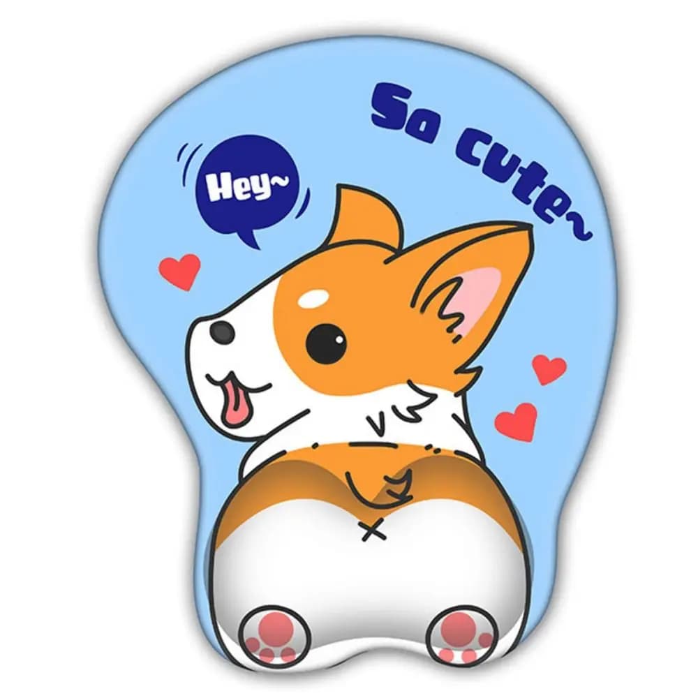 Comodo tappetino per mouse con simpatico Corgi, antiscivolo, con supporto per polso in silicone a forma di animale, design ergonomico, per laptop e ufficio