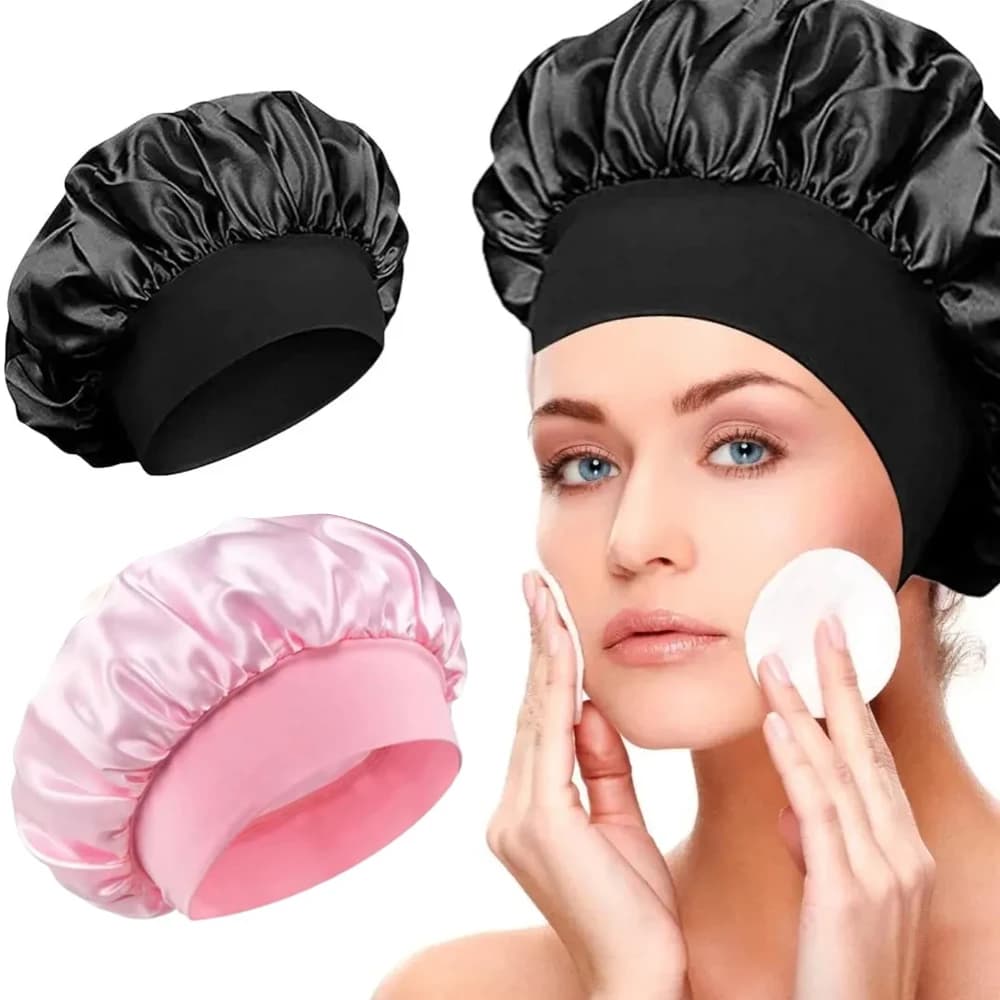 Silk satin hoods for women and men - Elastic head for curly hair - Shower head for sleeping, wig tool