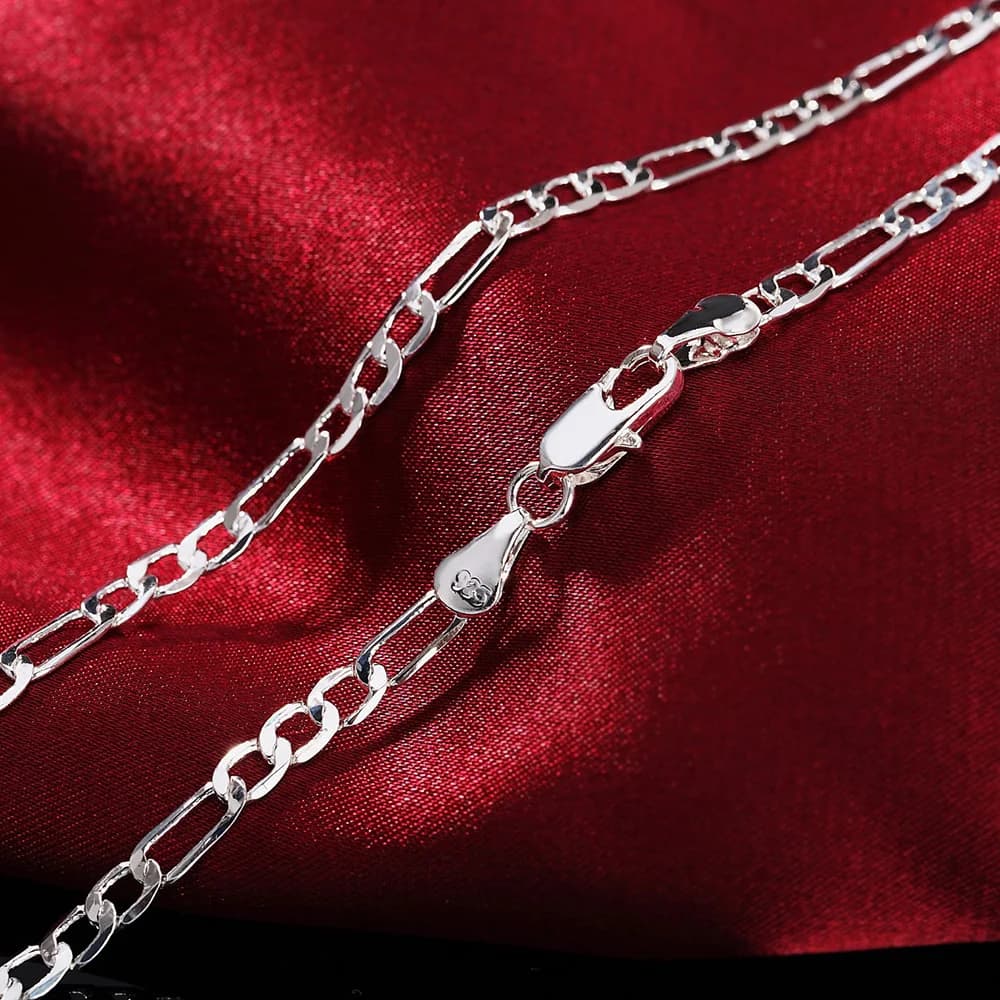 Noble New Arrival 925 Sterling Silver 4MM Chain Jewelry Set Unisex Bracelet & Necklace Charms Matching Accessory Wedding Christmas Gift For Men Women