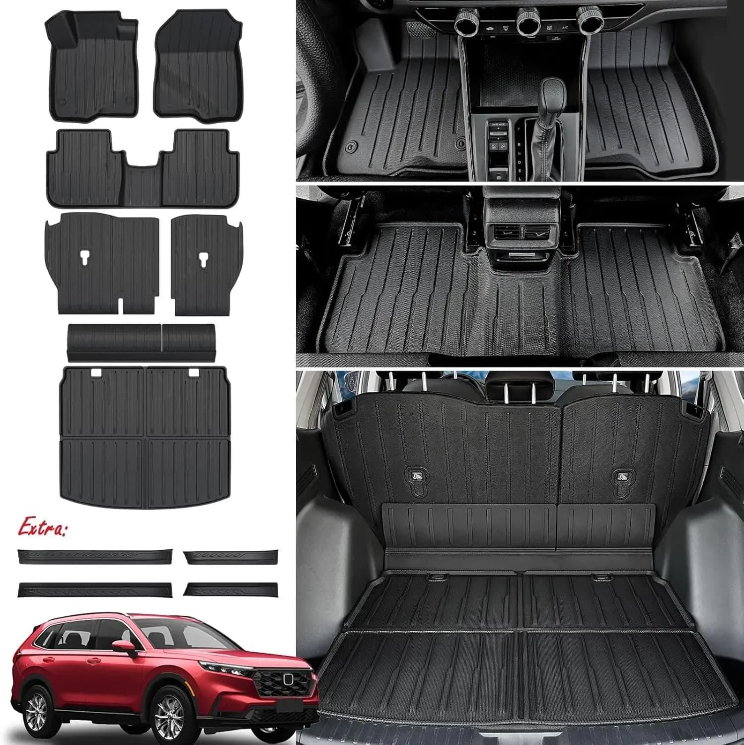 Set Tappetini e Tappeto Bagagliaio per Honda CRV 2026 2025 2024 2023, Accessori Auto (Include Versione Ibrida), Tappeto Bagagliaio e Tappetini Porta in TPE per Tutte le Stagioni