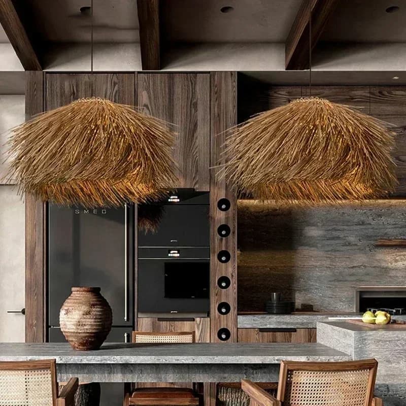 Lampade a sospensione intrecciate a mano in rattan per soffitto Negozio Bar Erba Giappone Lampada a sospensione Soggiorno Lampadario Loft Room Decor Lustre LED