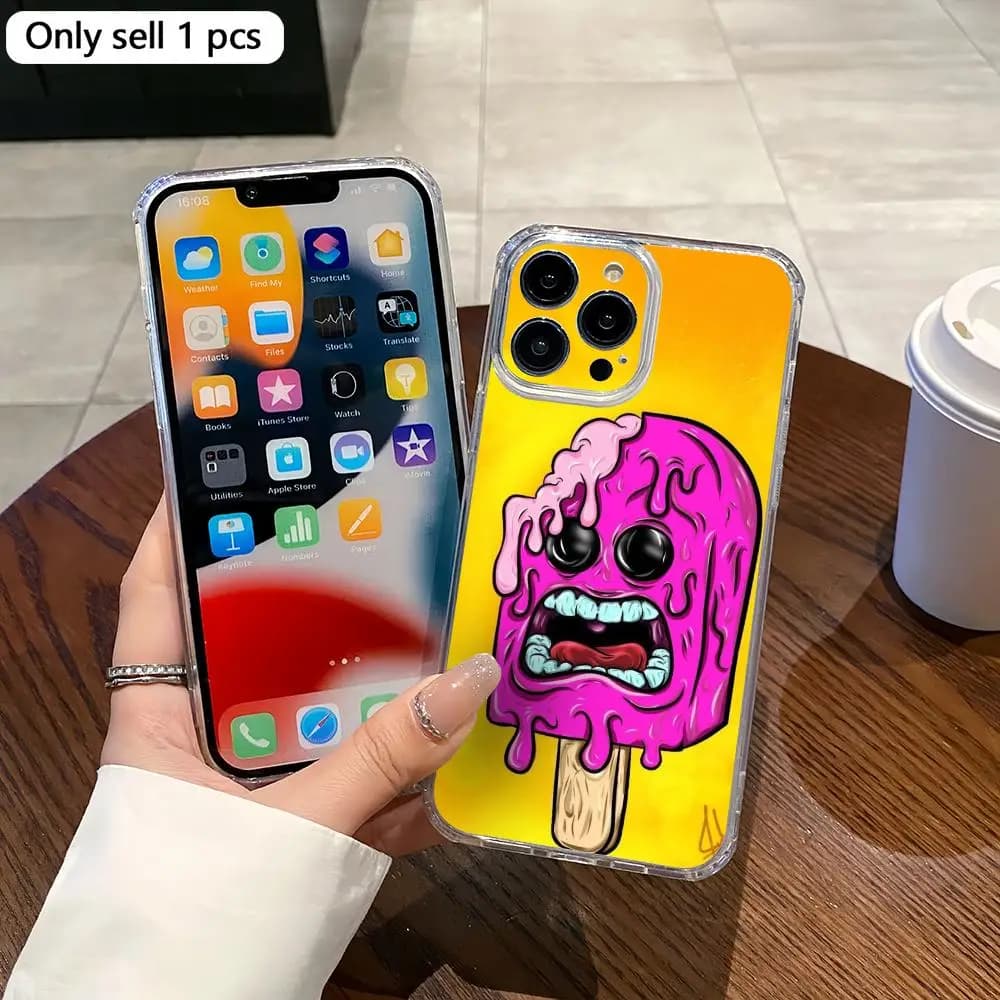 Cover per iPhone in Stile Punk - Ice Cream Monster, con Retro Trasparente Magnetico per iPhone 17/16/15/14/13/12/11