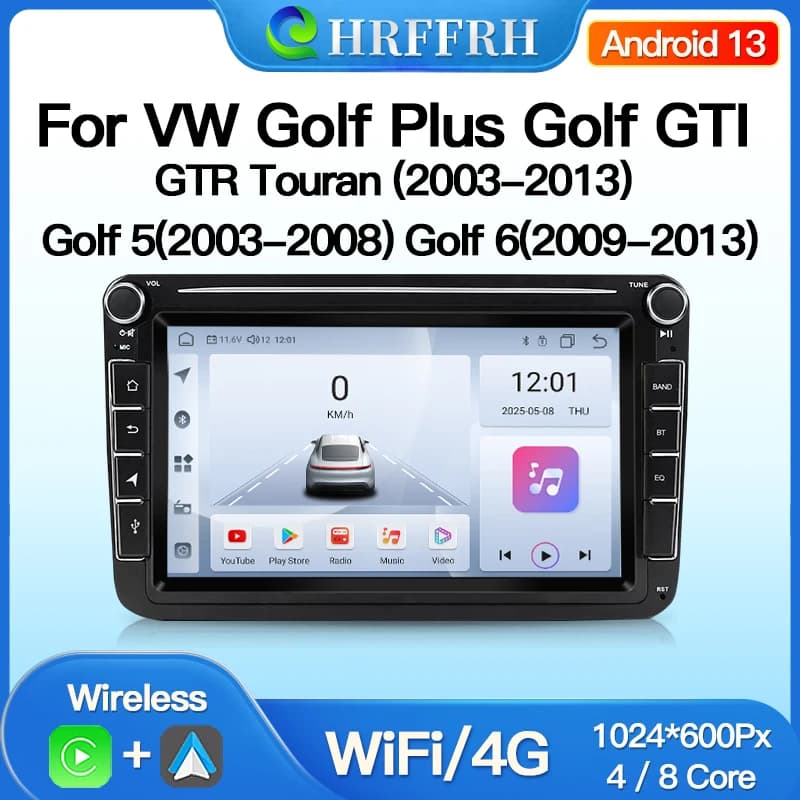 Autoradio Android CarPlay per VW Golf Plus Volkswagen Golf 5 Golf 6 GTI GTR, lettore multimediale per auto, radio 4G Wifi GPS BT 2Din
