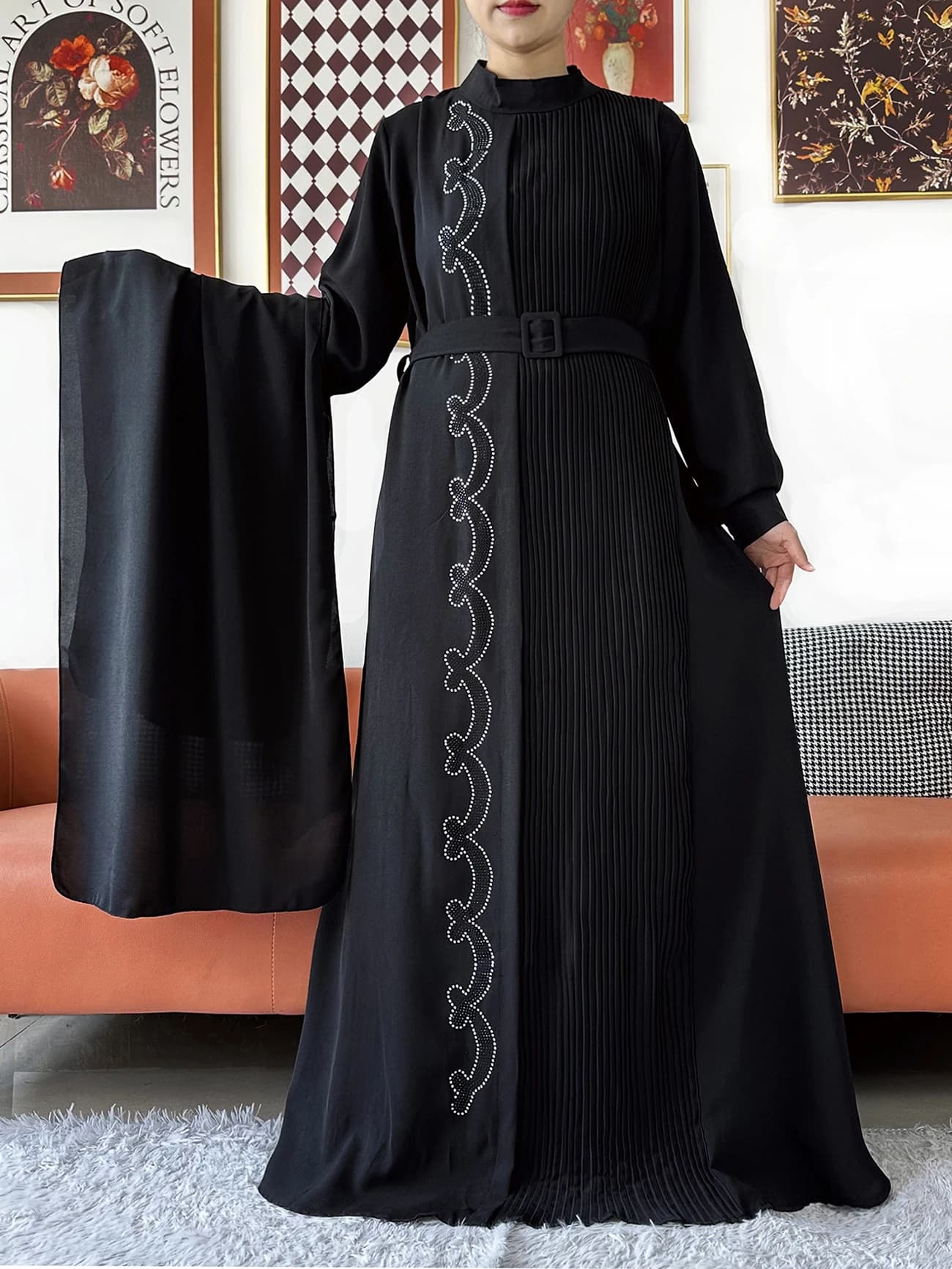 Abaya Elegante da Donna 2026, Vestito Lungo in Chiffon Plissettato a Maniche Lunghe, Abbigliamento Islamico per Donne Musulmane, Cardigan Abaya Stile Dubai