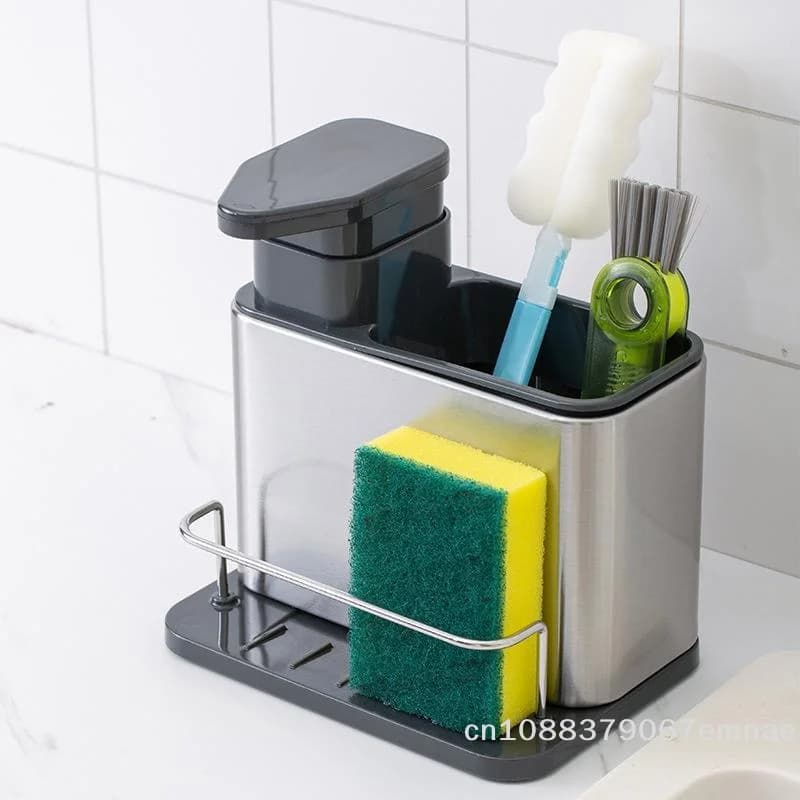【xxx】3 In 1 Kitchen Stainless Steel Tableware Soap Dispenser Sponge Holder Sink Organizer Drain Rack For Kitchen Sinks[ZYS]