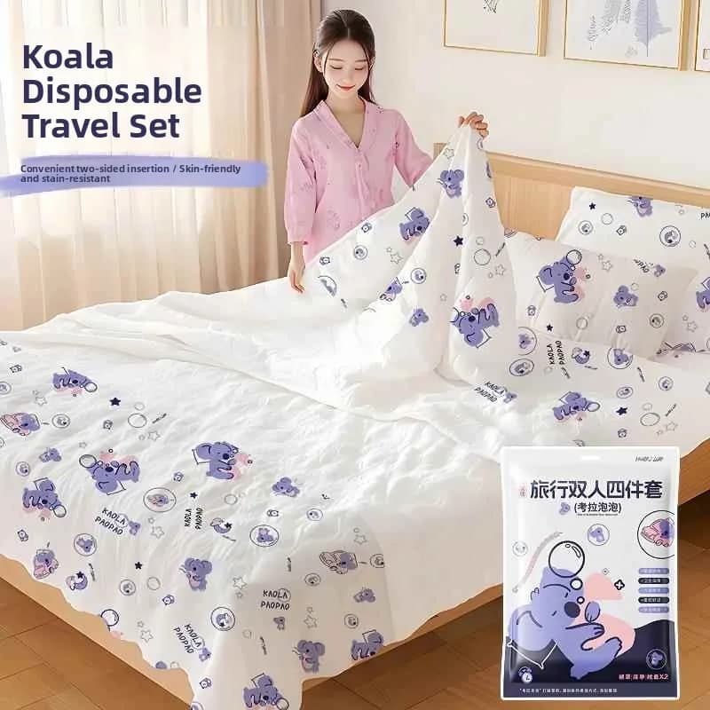 Set di biancheria da letto usa e getta portatile, quattro pezzi, per letto da dormitorio, adatto per il bagaglio, lenzuola, copripiumino e federa inclusi