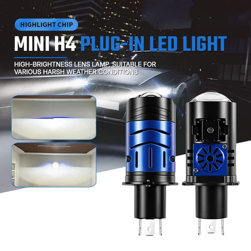 Faro Proiettore Mini Bi-LED H4 Canbus Plug & Play con Lente LED Abbaglianti/Anabbaglianti, Luce Definita e Doppia Ventola per Auto e Moto