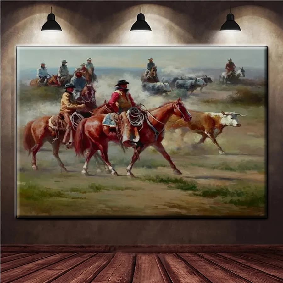 Mosaico di diamanti Trapano completo Cowboys occidentali che cavalli che cavalcano e bestiame Diamante Ricamo Pittura artistica Decorazione per la casa