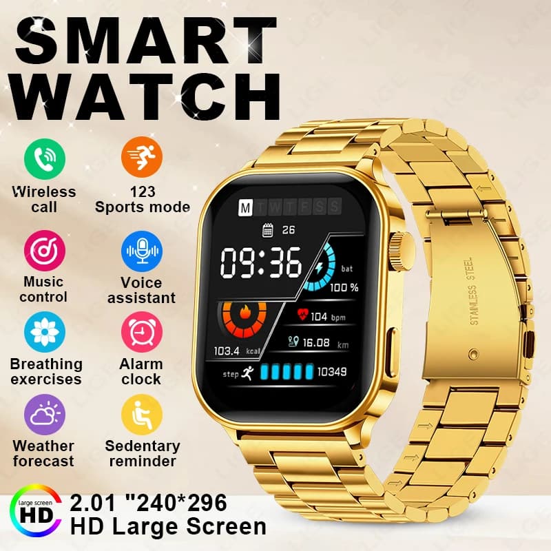 Smartwatch 2026 with 2,01 Inch Screen, Ideal Gift, Sports and Fitness Watch, Bluetooth Calls, Cardiac and Health Frequency Monitoring, Waterproof, for Men and Women