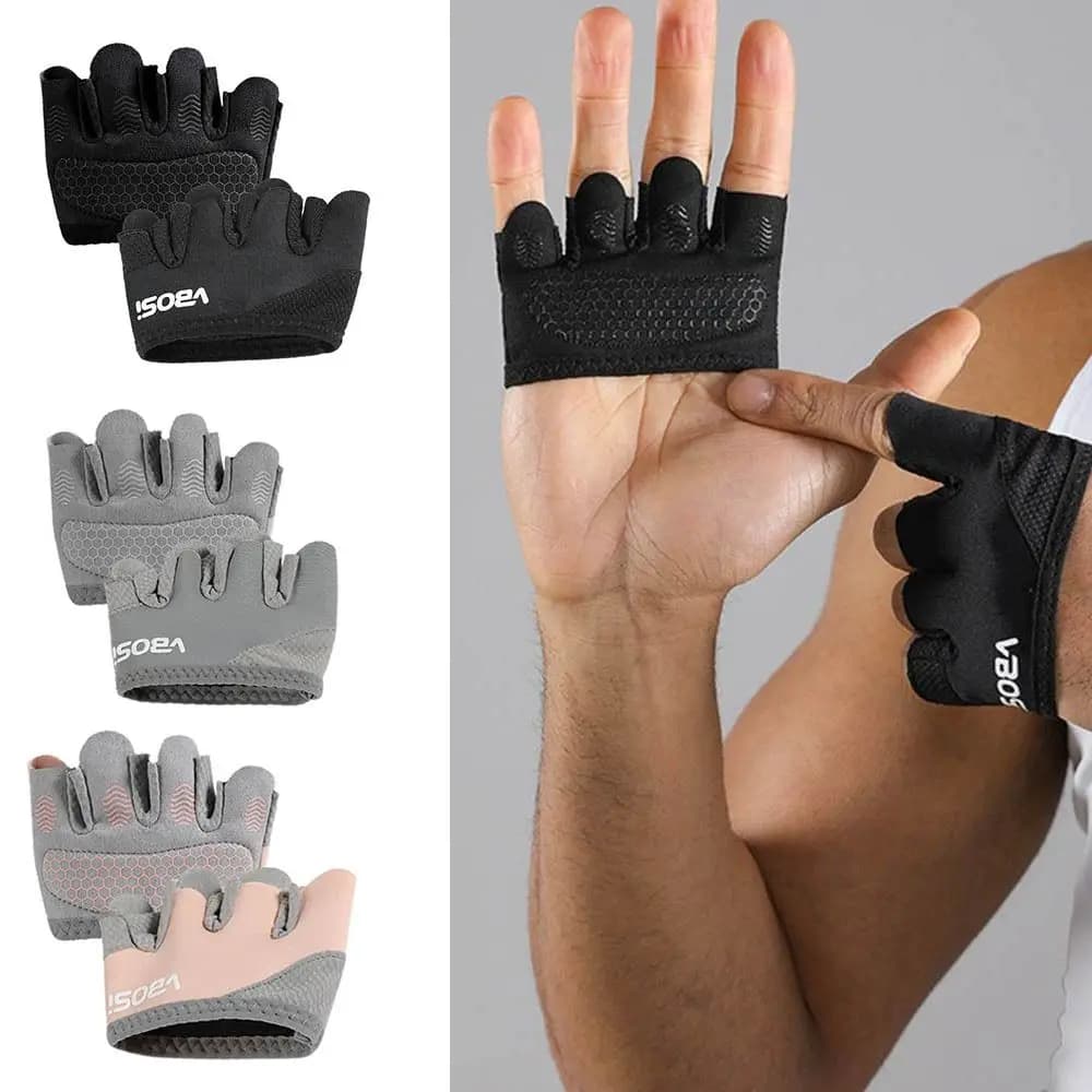 1Pair Anti-Slip Gym Half Finger Gloves Breathable Four Finger Weight Lifting Grips Anti-callus Lightweight