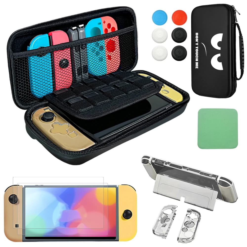 Adatto per la nuova custodia host SWITCH OLED, inclusa custodia protettiva in vetro temperato OLED e set di borse portaoggetti OLED