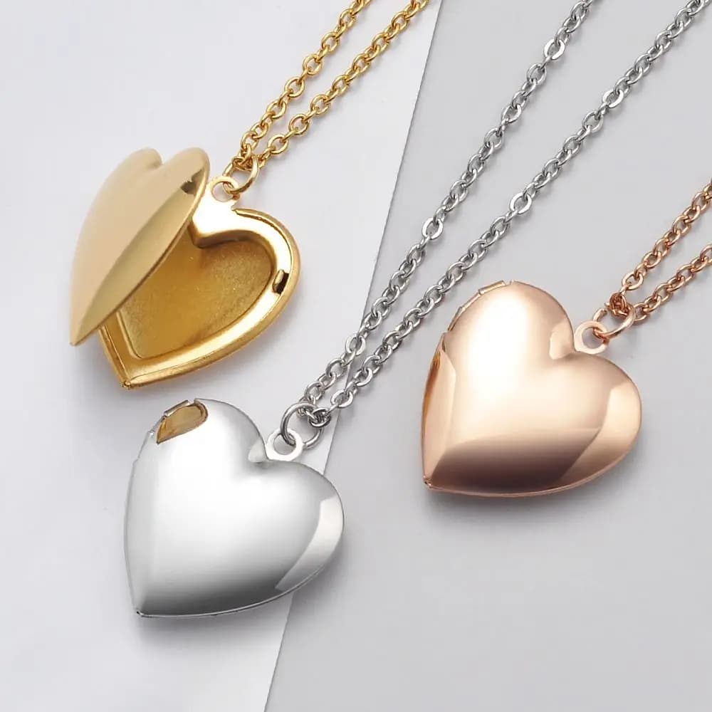 1PC a forma di cuore foto foto medaglione pendenti per donna uomo cornici apribili collane in acciaio inossidabile lucido collare d'amore