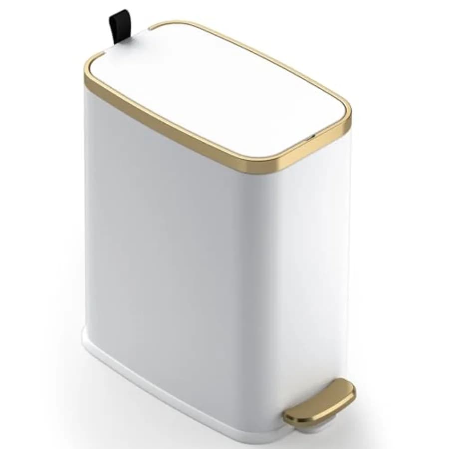 Cestino per Rifiuti da Bagno Piccolo con Coperchio a Chiusura Morbida - 5L/1.3 Gal - Cestino in Acciaio Inossidabile con Pedale - Contenitore Sottile per Rifiuti