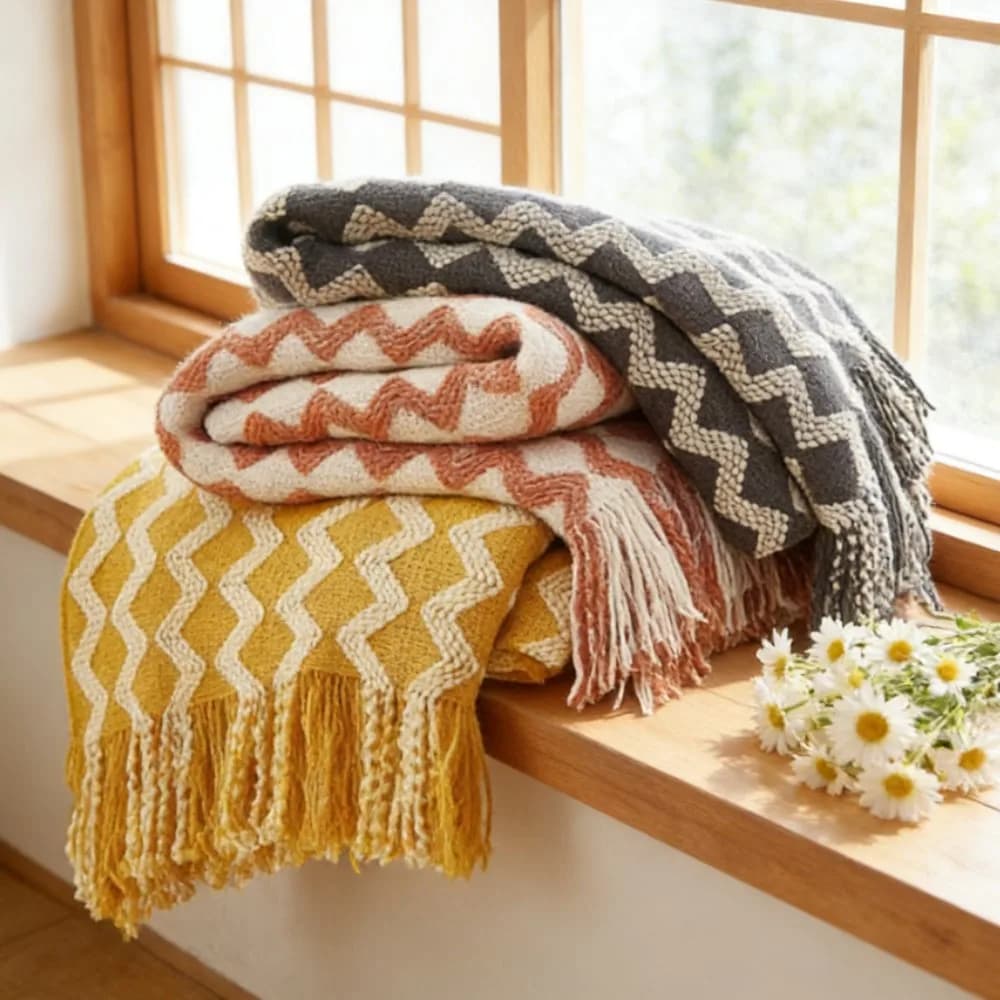 Coperta in maglia acrilica leggera e morbida, decorativa, con nappe, ideale per viaggi, divano e letto - Regalo di Primavera