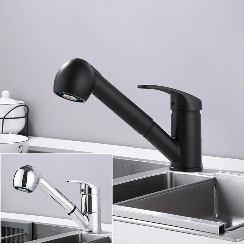 Rubinetto Estraibile per Lavello da Cucina con 2 Modalità di Flusso d'Acqua, Testa Spray Orientabile a 360 Gradi, Miscelatore Telescopico per Acqua Calda e Fredda