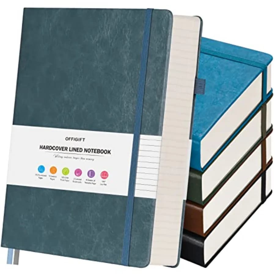 5 Pack College Ruled Notebook, 312 Numbered Pages Thick Notebooks Bulk, 100gsm No Bleed Paper Hardcover Leather Journal, Lined