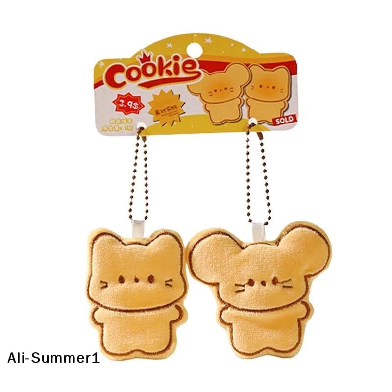 1/2 Pezzi Simpatico Portachiavi in Peluche a Forma di Orsetto Biscotto Cartone Animato, Ciondolo Decorativo per Zaino, Accessori Kawaii