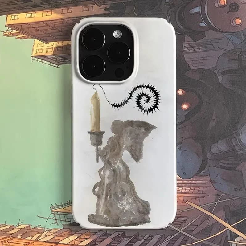 Ins Art case with Korean candle statue for IPHONE 17 16 ProMax 15 14 Plus 13 12 MINI 11 PRO 16Plus XR XS MAX SE2 Acrylic phone cover