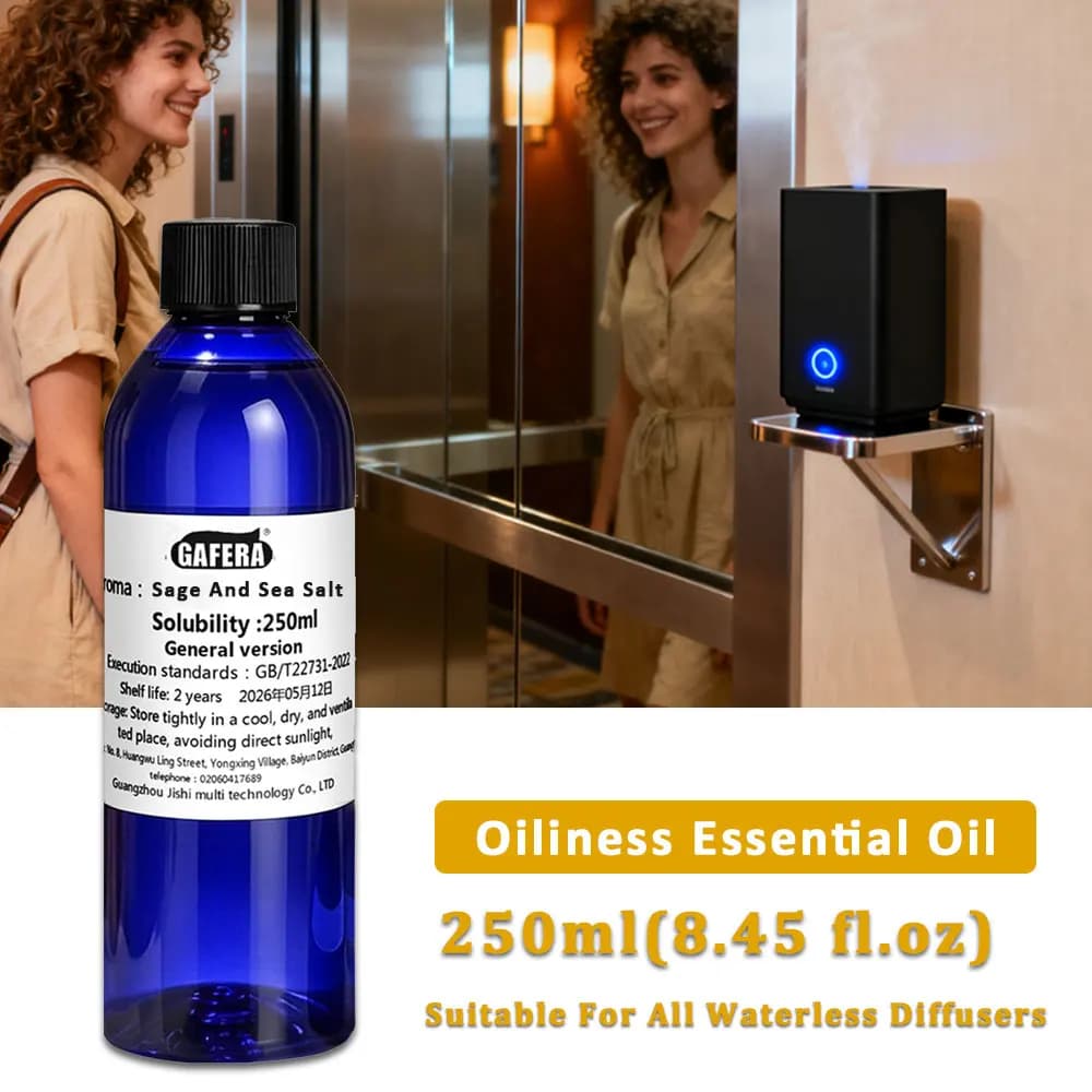 GAFERA 250ml (8.45 fl.oz) Sage And Sea Salt Essential Oils, For Waterless Diffuser, Fragrance Aroma Machine Replenishes Essence