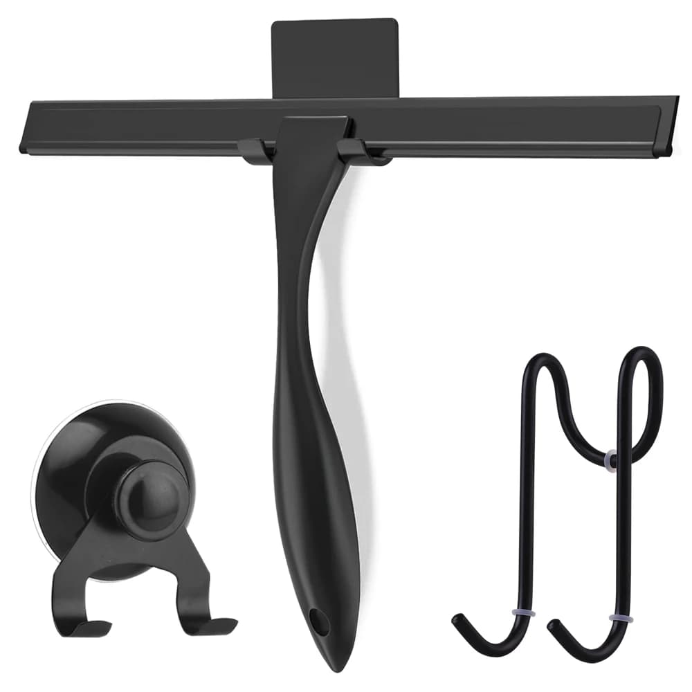 Tergivetro per finestre manico in acciaio inossidabile doccia raschiare tergicristallo gomma lama in Silicone doppio gancio gancio porta bagno ventosa