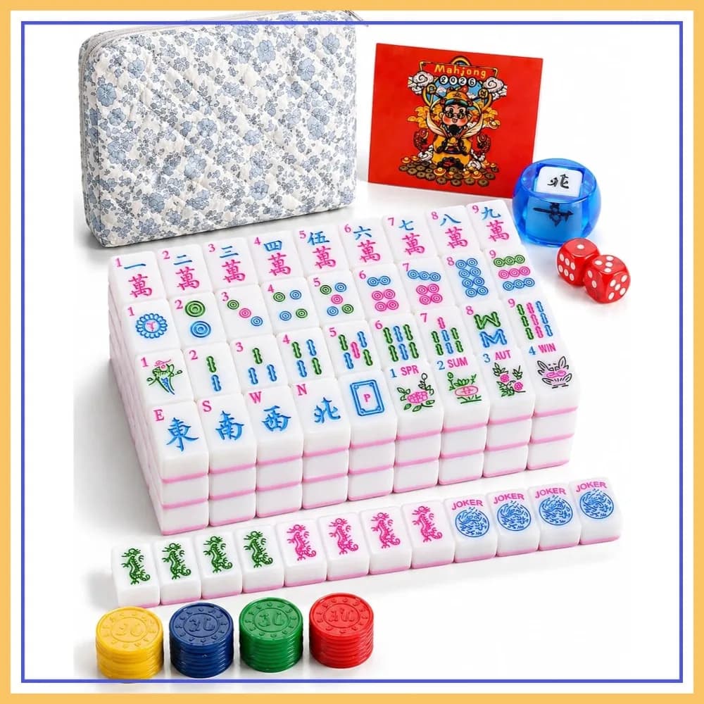 Set Premium di 166 Tessere Mahjong con Borsa per il Trasporto per Serate di Gioco in Famiglia