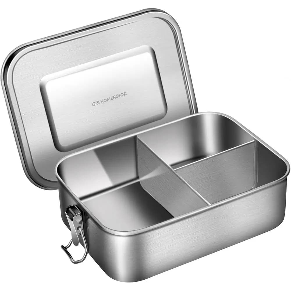 Contenitore per Pranzo Bento, Scatola Metallica per il Pranzo, 3 Scomparti, 1400 ml, Ideale per Lavoro e Viaggi, Preparazione Pasti, Ermetico, Lavabile in Lavastoviglie