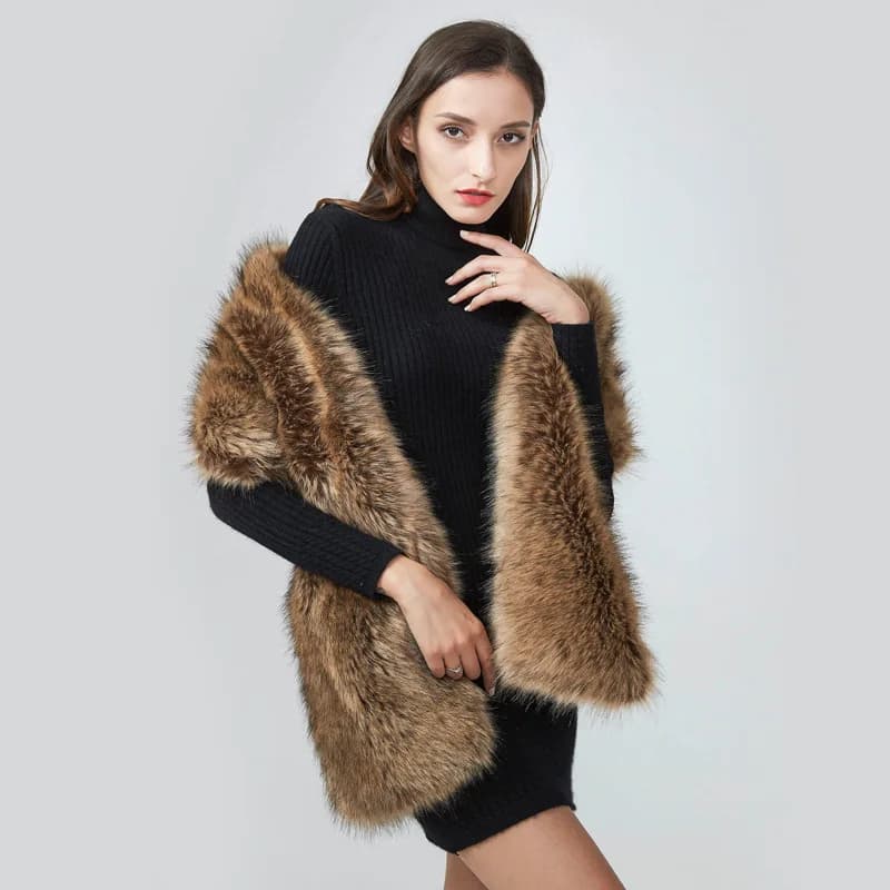Autunno Inverno Extra Lungo Imitazione Volpe Pelliccia di Procione Scialle di Pelliccia Abito da Sera Mantello Spesso Sciarpa Sciarpa Delle Donne di Lusso 4w947