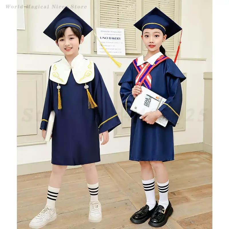 Bambini Ragazzi Ragazze Abito da laurea Cerimonia della scuola materna per bambini Abbigliamento da laurea Abito da dottore Costumi cosplay di Halloween