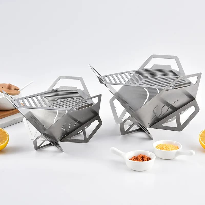 Portable Stainless Steel Card Camp Stove Foldable Mini BBQ Grill Outdoor Fire Pit Camping Hiking Picnic Cooking Barbecue Stove