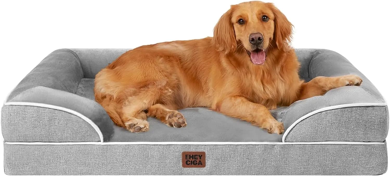 Extra Large Orthopaedic Bed for Dogs 44x32 Inch, Waterproof Memory Foam Pet Sofa with Removable Cover, Grey