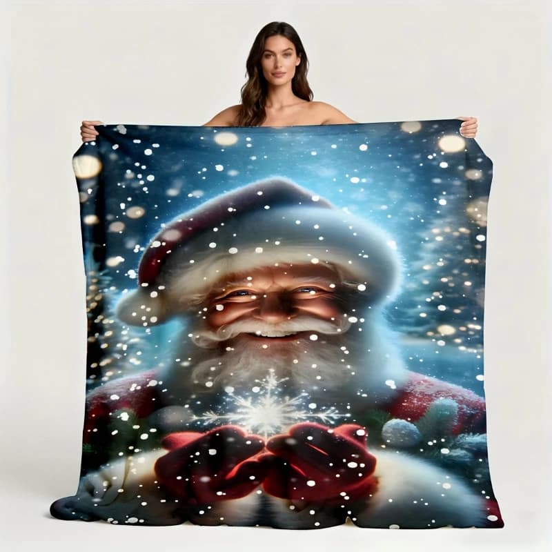 Santa Claus Snowy Christmas Print Throw Blanket warm Blanket living room rest area study room balcony Christmas Birthday gifts