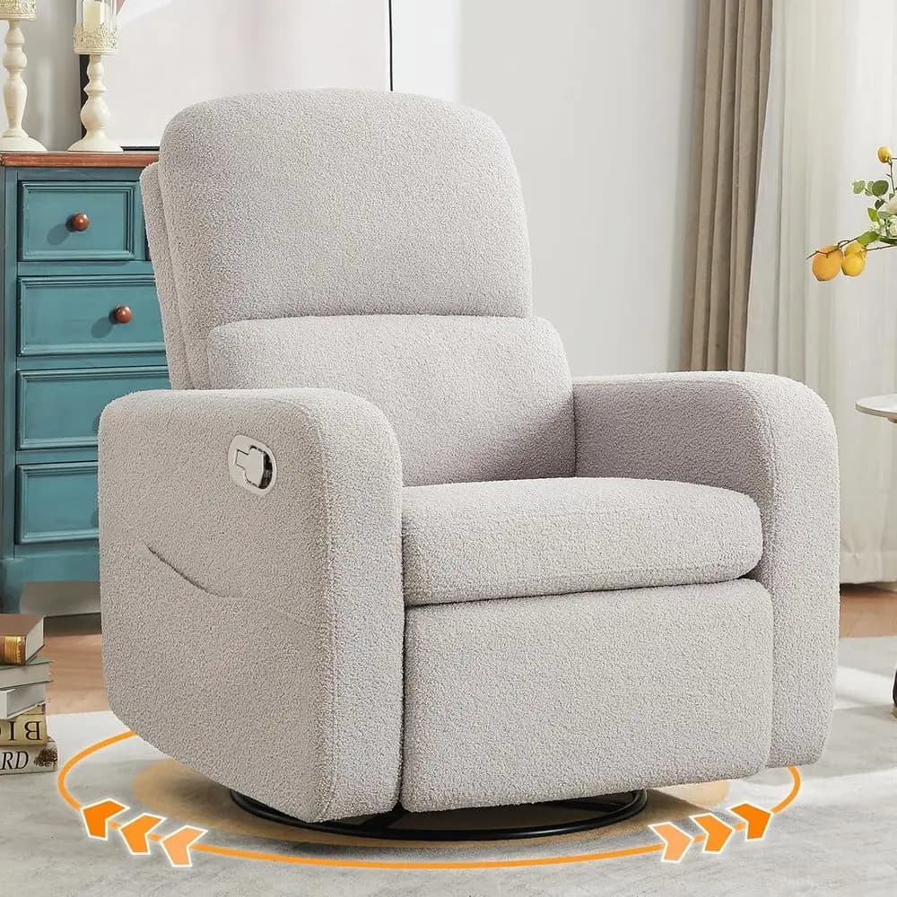 Poltrona a dondolo manuale oversize con cuscino rimovibile, sedia girevole imbottita per soggiorno o camera da letto, Te