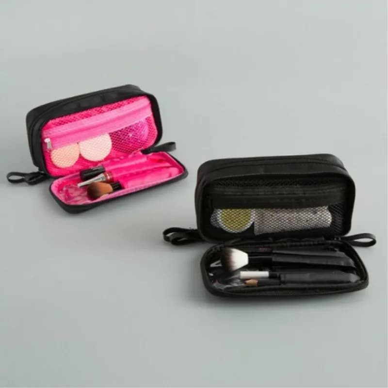 Mini borsa per trucco nera per borsa da viaggio in nylon di design femminile per borse per cosmetici piccole con cerniera quotidiana alla moda per ragazza
