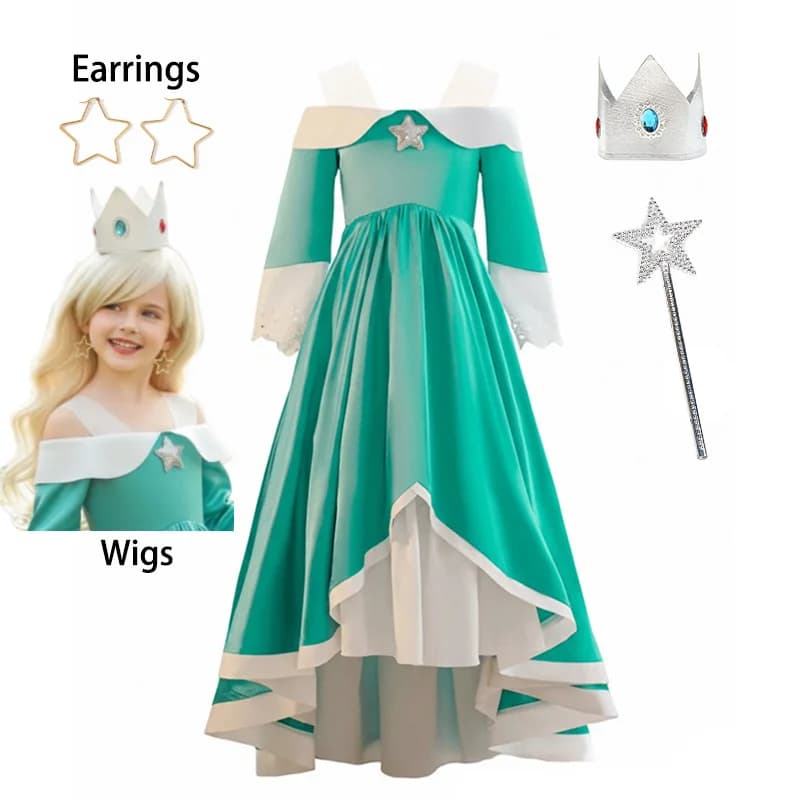 Costume da Idraulico Peach Princess per Bambine 2026, Ispirato a Film, Anime e Videogiochi, per Halloween, Carnevale, Feste di Compleanno, 2-10 Anni