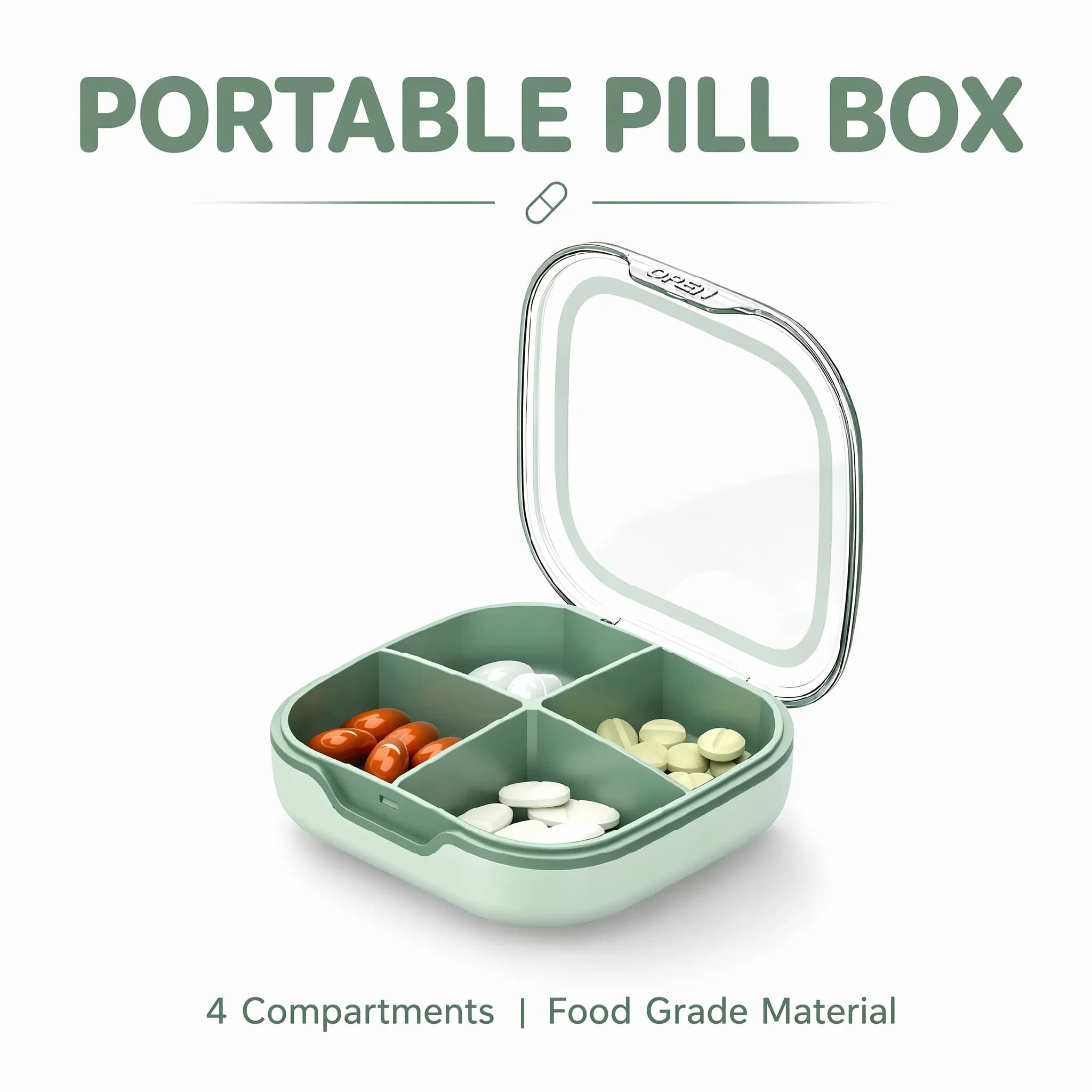 Portapillole Portatile a 4 Scomparti, Sigillato e Impermeabile, Senza BPA, per Viaggi, Organizzatore per Medicinali e Vitamine