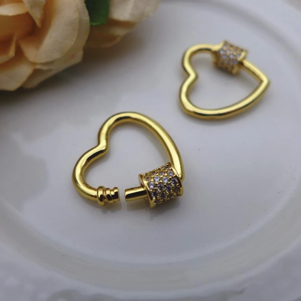2 pieces 20*20 mm heart gold copper gems glass spiral closures screw hooks creation jewelry for necklace bracelet diy connector