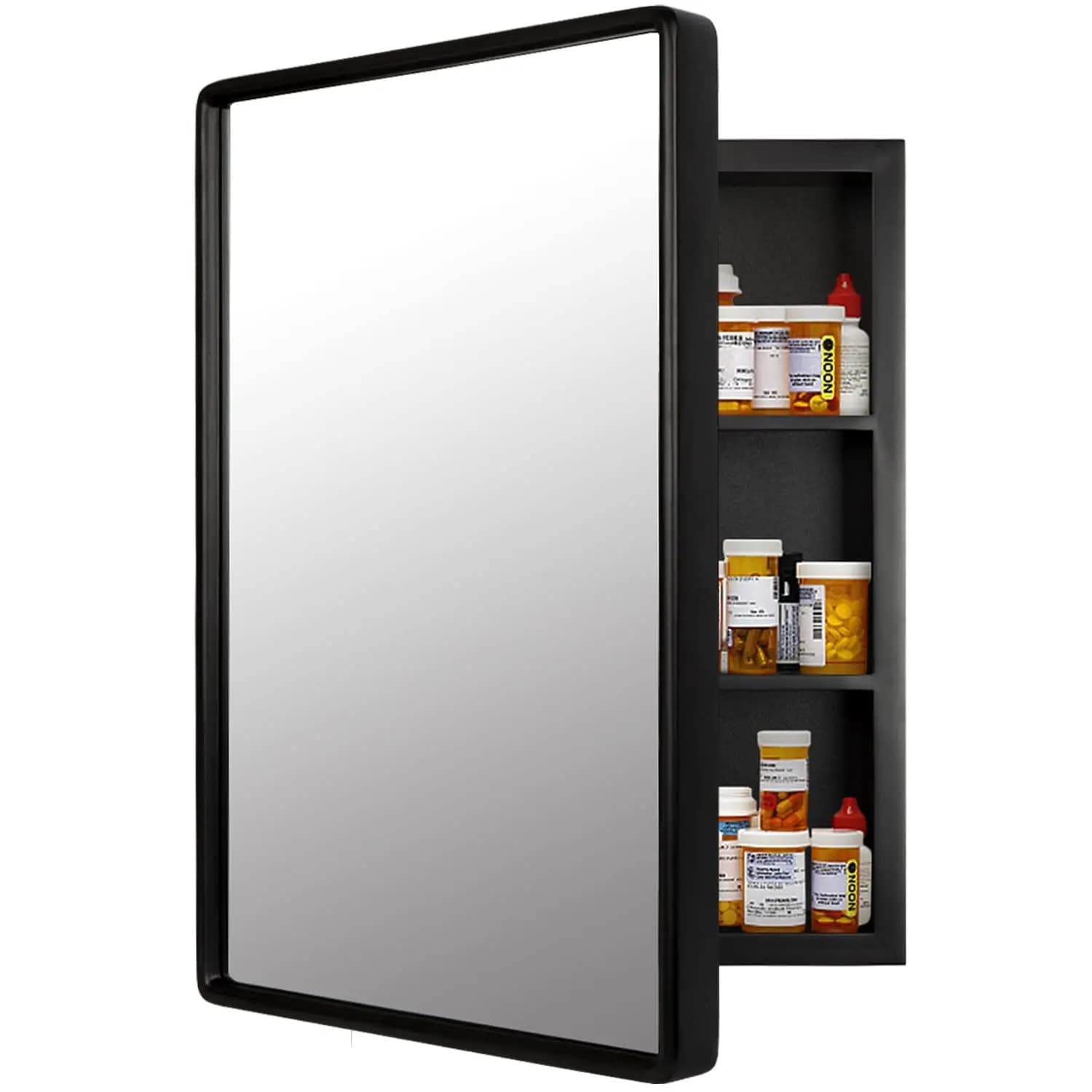 Armadietto a Specchio Nero per Medicinali, Montaggio a Parete o a Incasso, con Ante a Chiusura Ammortizzata, per Bagno, 16x24 Pollici, Personalizzabile