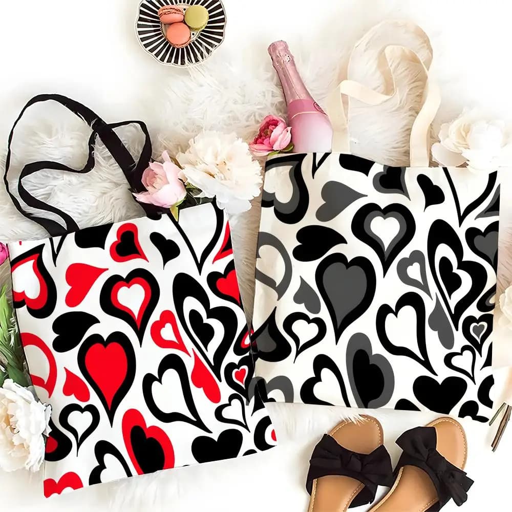 Solid-Color Heart Storage Bags Canvas Beach Bag Large Capacity Durable Shoulder Handbag Daily Shopping Travel Bag