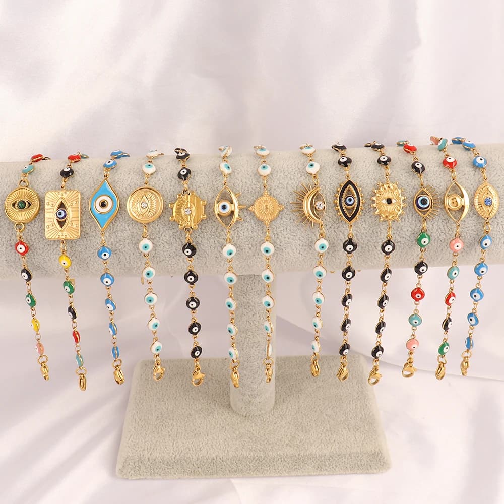 Bracciale turco malocchio in acciaio inossidabile 316L per donna uomo accessorio per gioielli con braccialetto a catena in oro