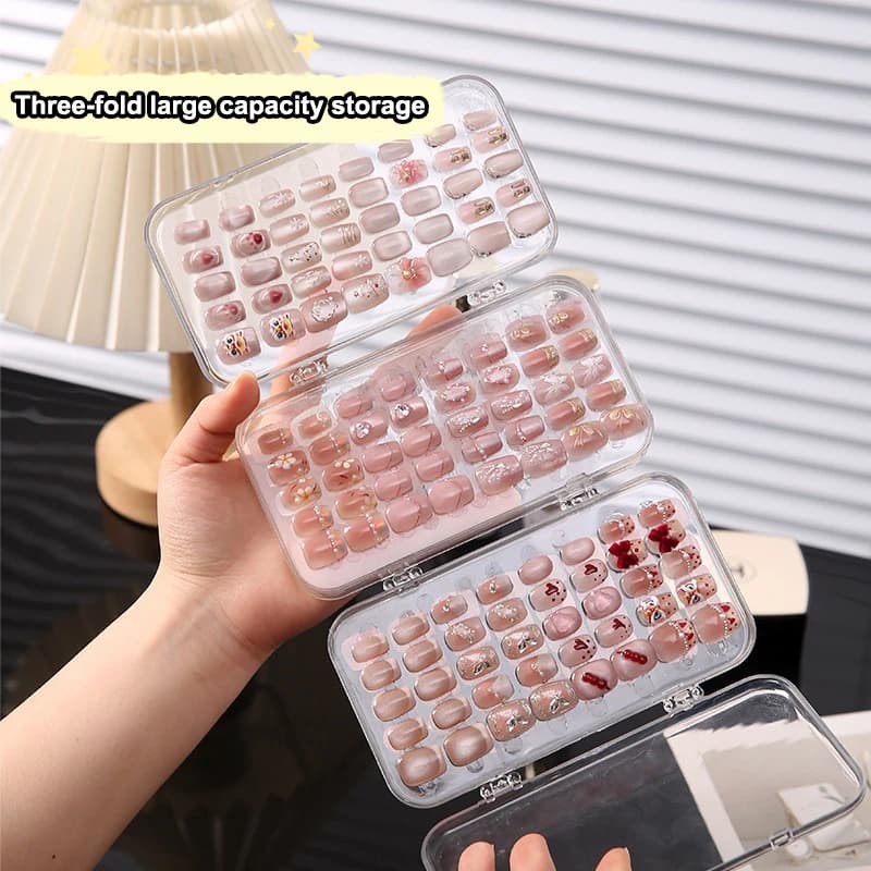 1 pz trasparente tre pieghe press-on scatole di immagazzinaggio per unghie scatola di immagazzinaggio per unghie in plastica press-on organizzatore per unghie finte display