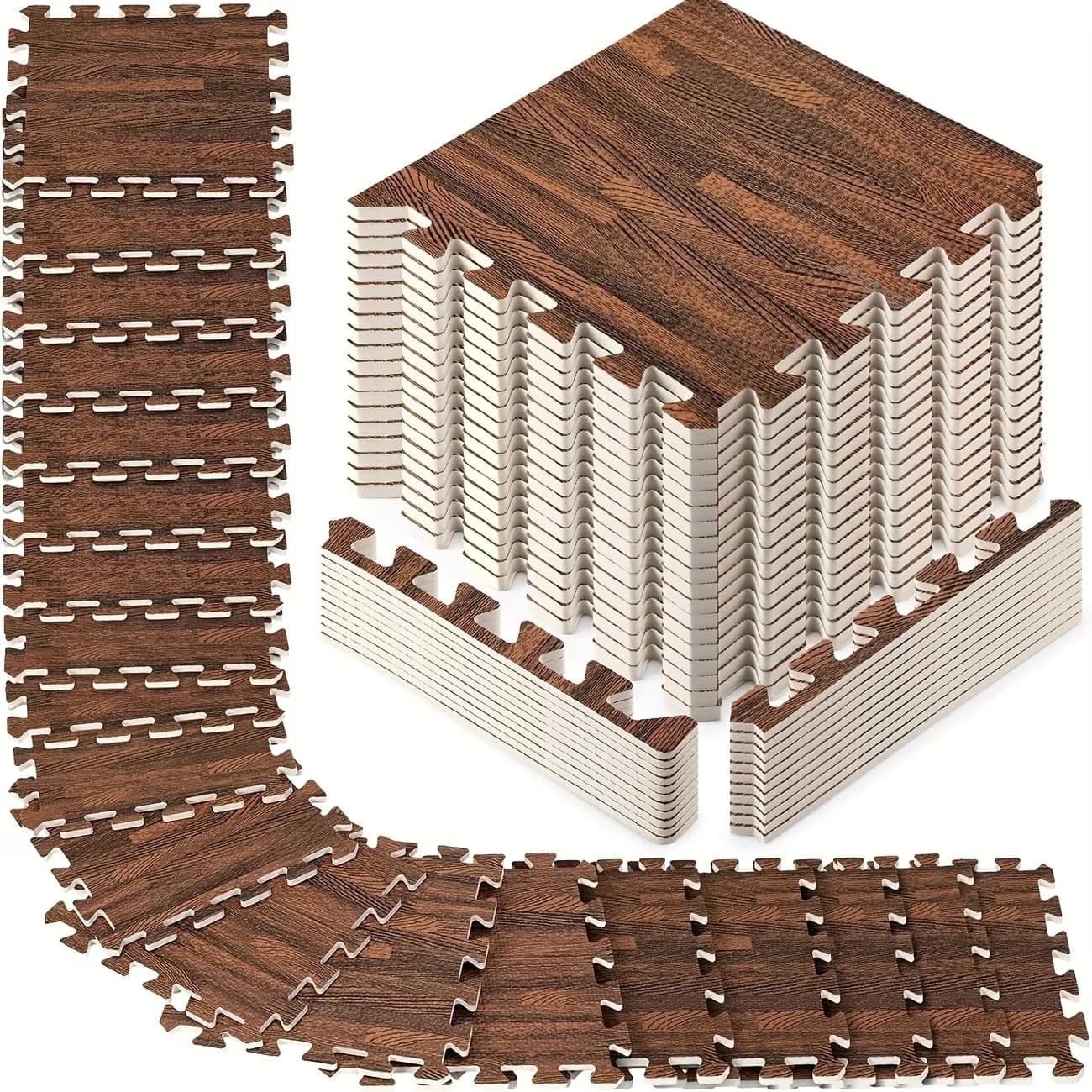 36 Pezzi Tappetini Morbidi in Schiuma per Bambini, Stile Legno, Piastrelle Puzzle Sicure Antiscivolo per Gattonare, Ideali per la Stanza dei Bambini