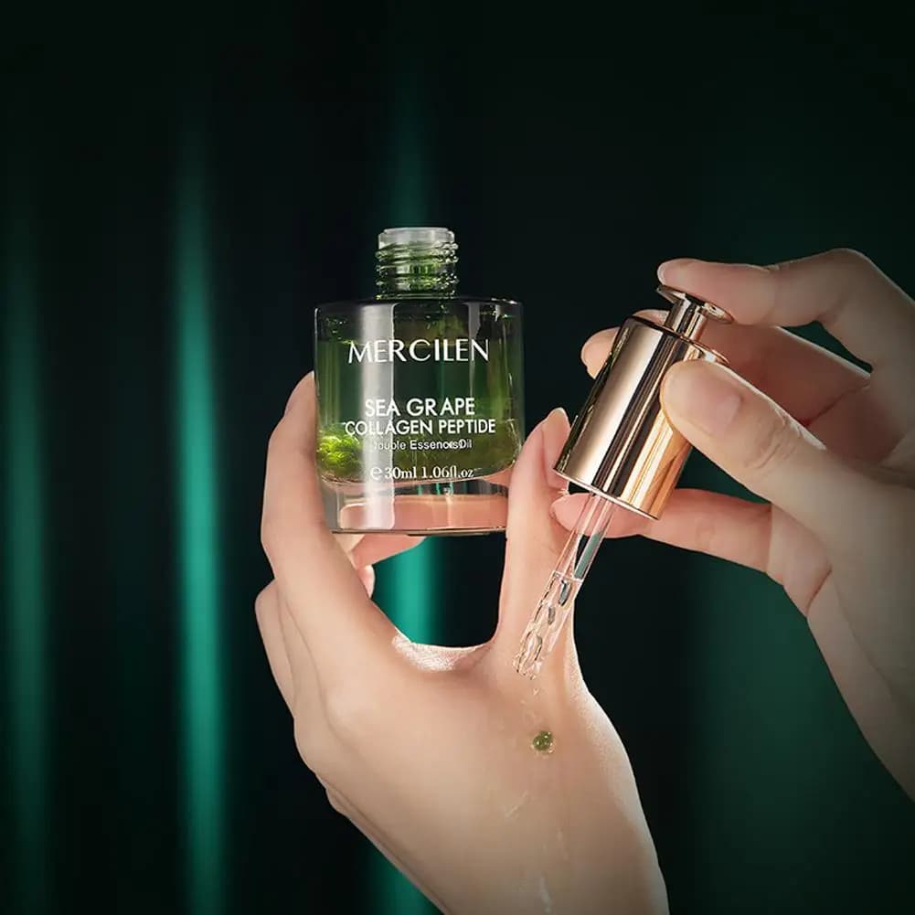 Olio Essenziale Doppio al Collagene di Uva Marina 30ml, Siero Viso Rassodante e Idratante, Cura della Pelle Coreana