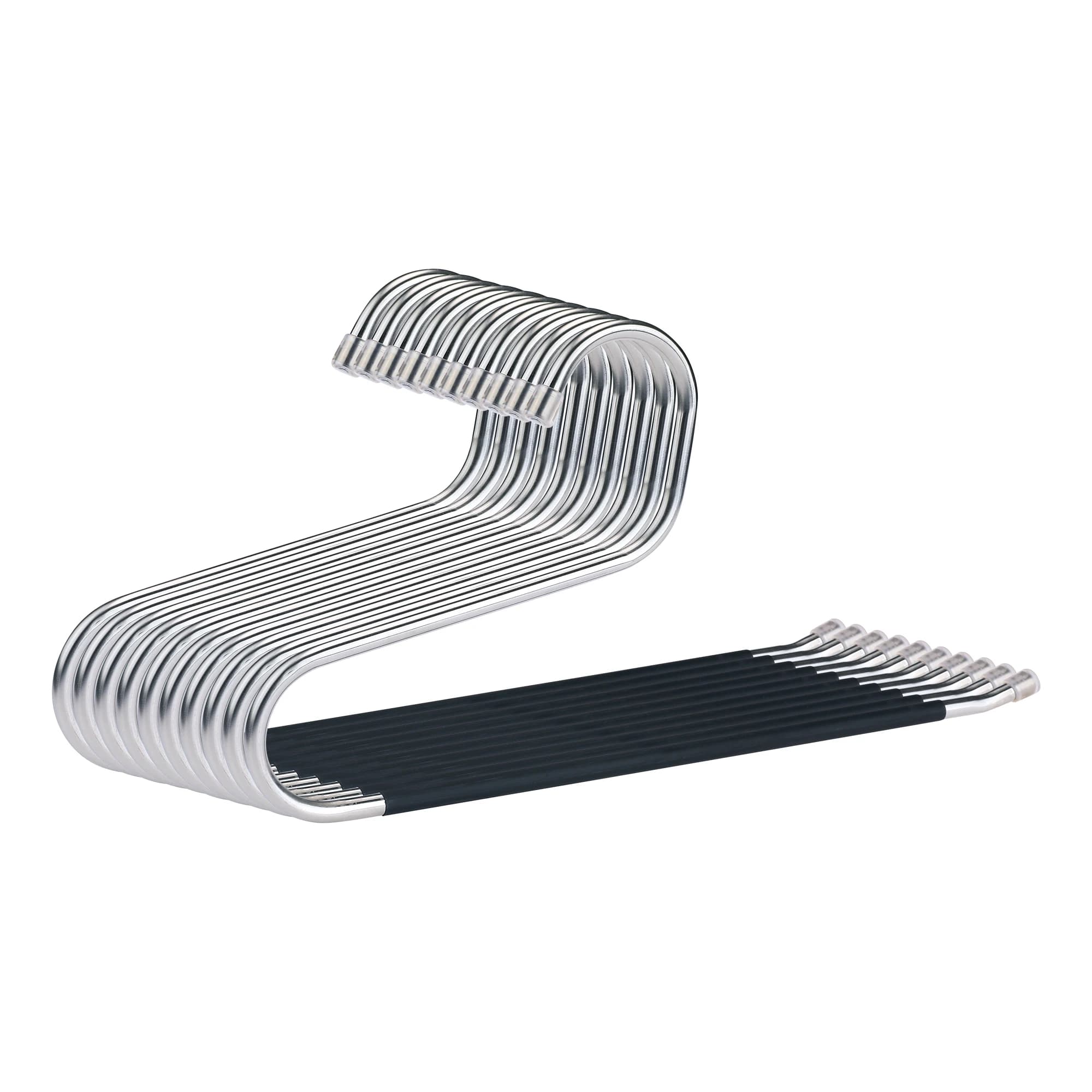 Metal clothes hangers with open end and non-slip design pack of 10 black units
