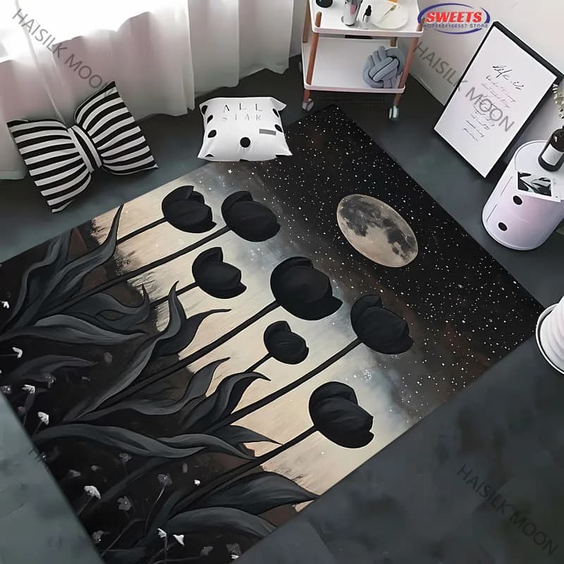 3D black tulip printed carpet for living room bedroom kids art decoration modern yoga mat chair special gift mat