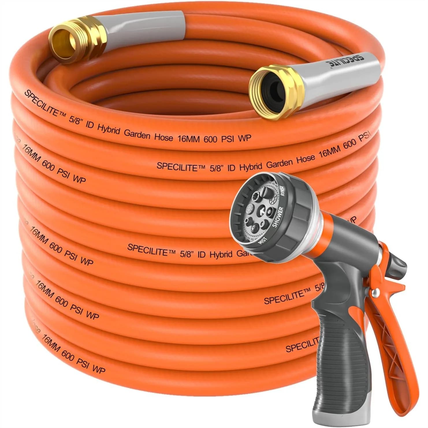 Garden Hose 50 ft x 5/8 in Heavy Duty, Flexible & Lightweight Water Hose with 3/4" Brass Fittings for Backyard