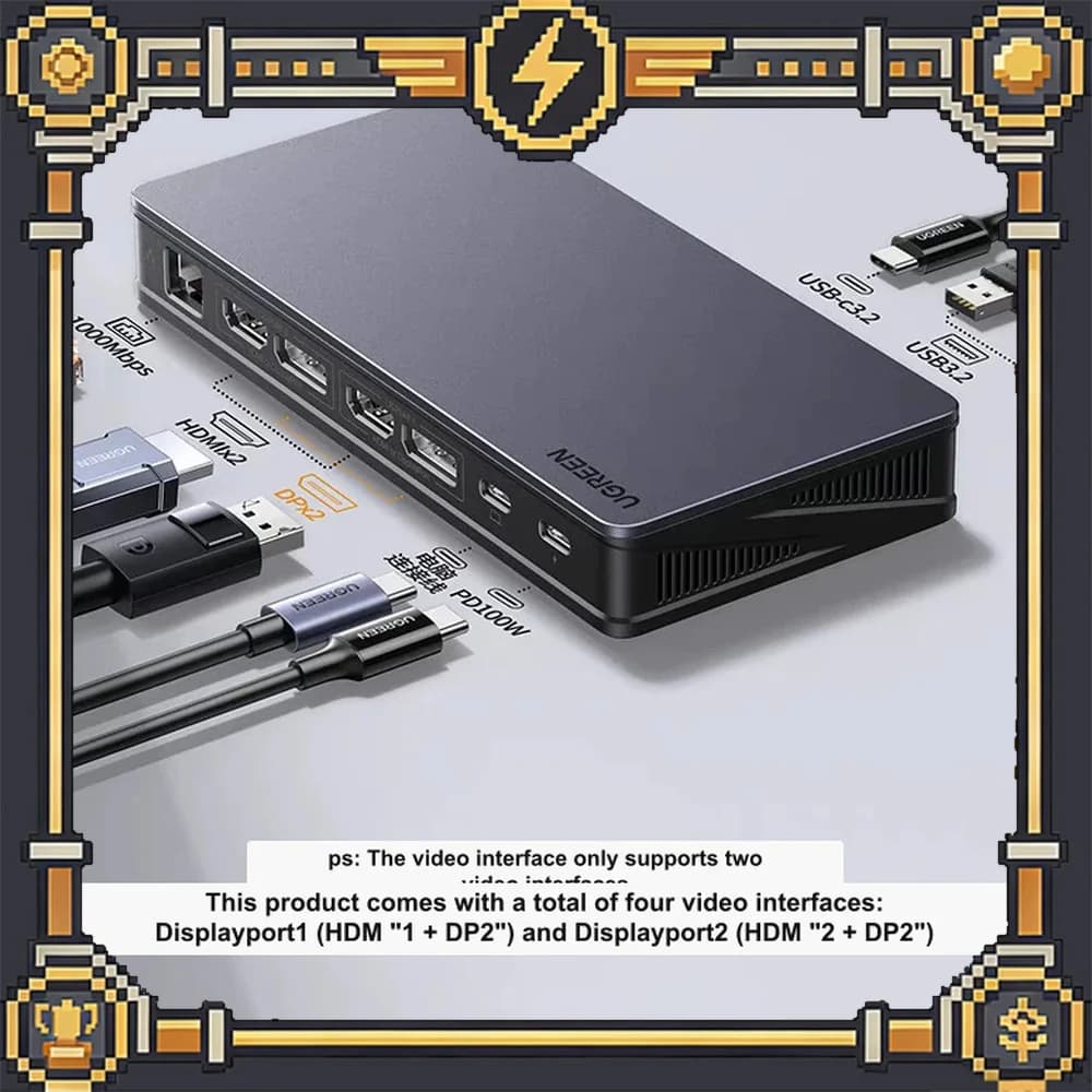 UGREEN CM615 USB C Docking Station Triple Display Dual HDMI DisplayPort 10Gbps USB Gigabit Ethernet 100W PD.