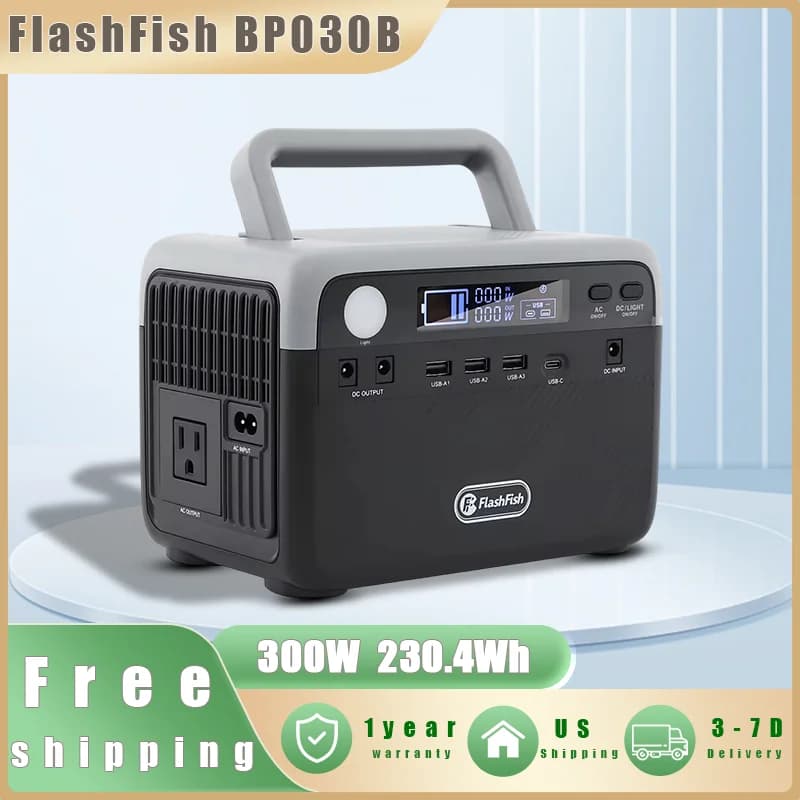 Flashfish BP030B Centrale elettrica portatile Generatore solare da 300 W Batteria agli ioni di litio da 230,4 Wh Batteria di backup per campeggio all'aperto Powe mobile