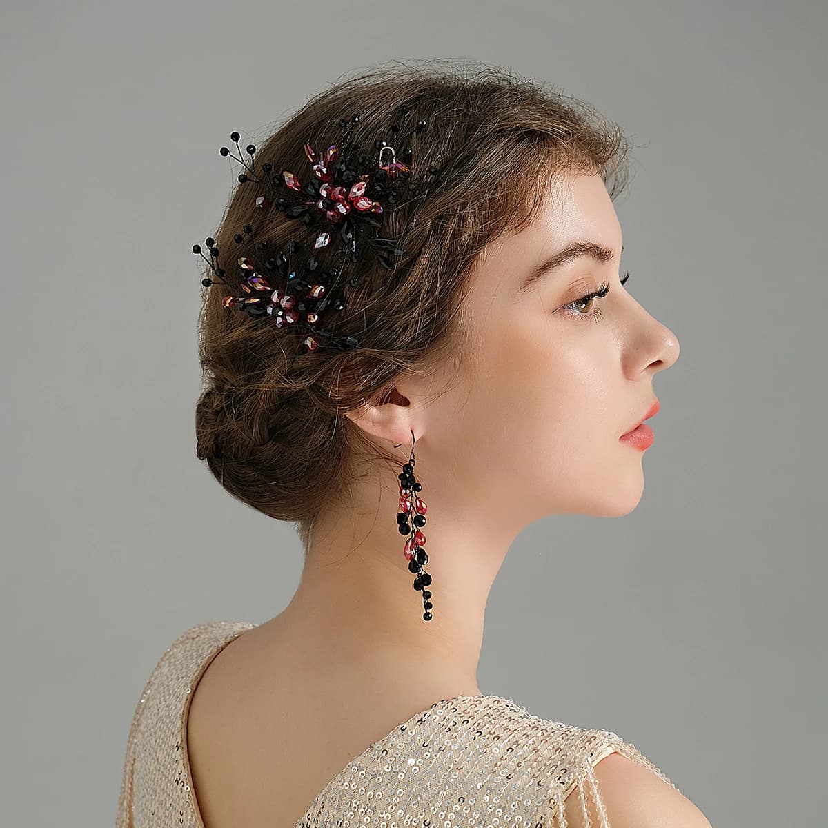 Fashion Rhinestone Beaded Earrings Set For Women Jewelry Halloween Ornament For Hair Mask Cover Princess Gifts For Friend