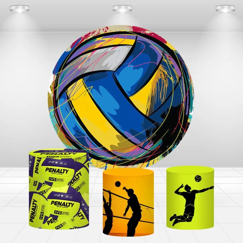 Volleyball Round Backdrop Cover for Boys Birthday Sports Theme Party Studio Circle Background Cylinder Covers
