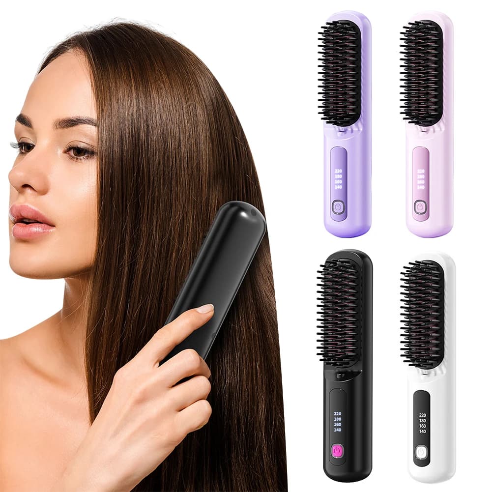 2 in 1 mini hair brush hair plate heating fast antiscotting brush for hair wireless bigodin flat iron girl combing hair